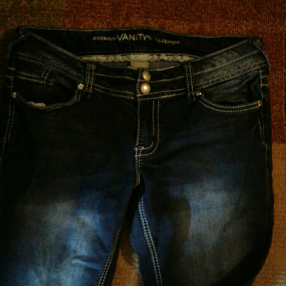 Vanity Stretch Denim Jeans Size 29 Short Double Button Rhinestone Crystal - Picture 2 of 4